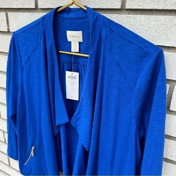 NWT Chico’s Knit Drape-Front Jacket Majestic Blue - Picture 3 of 11
